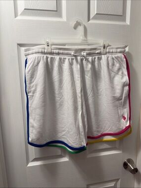 U.S. Polo Assn. White Terry Athletic Shorts with Rainbow Piping